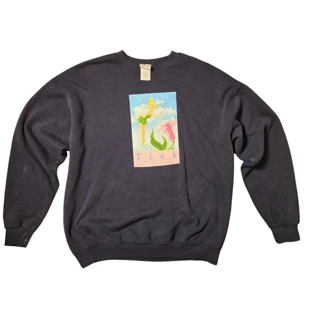 Cozy‎ Vintage Disney Tinkerbell Sweatshirt Size Large To Extra Large Tink Navy